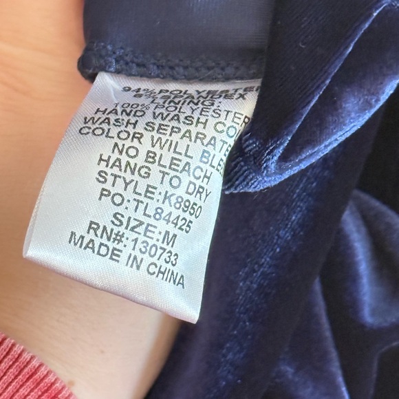 Umgee • Embroidered Crushed Velvet Navy Blue Puff Sleeve Sz Medium Preppy Casual - Picture 7 of 7